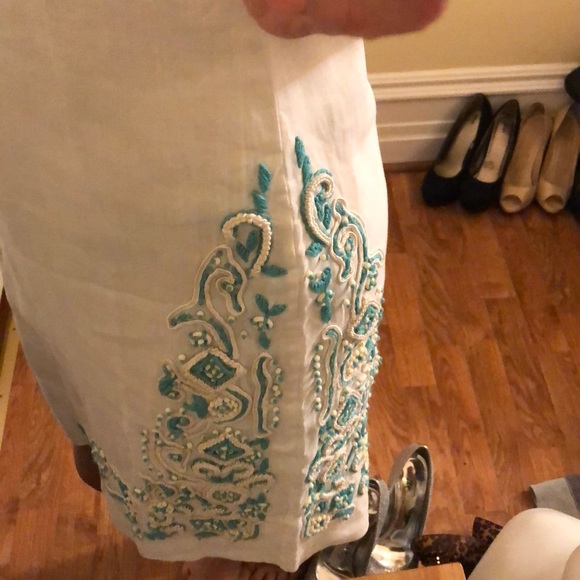 Gretchen Scott white blue embroidered dress S - Picture 6 of 8